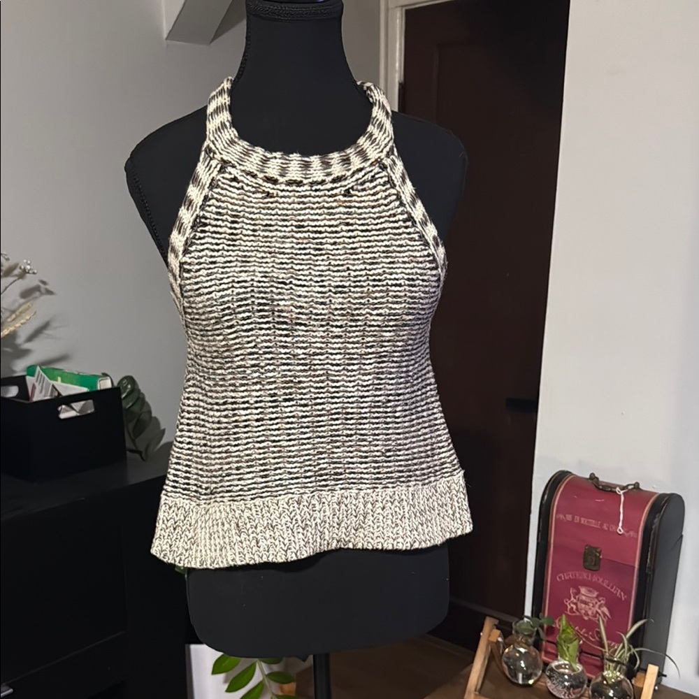 Silence + Noise Cream Ribbed Cropped Tank Top